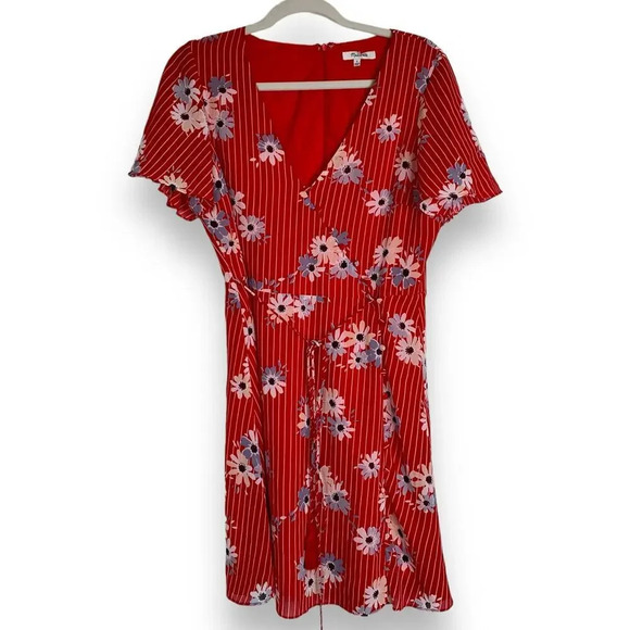 MADEWELL Button-Wrap Dress in Daisy Society Red Floral Size 6 - Picture 4 of 10
